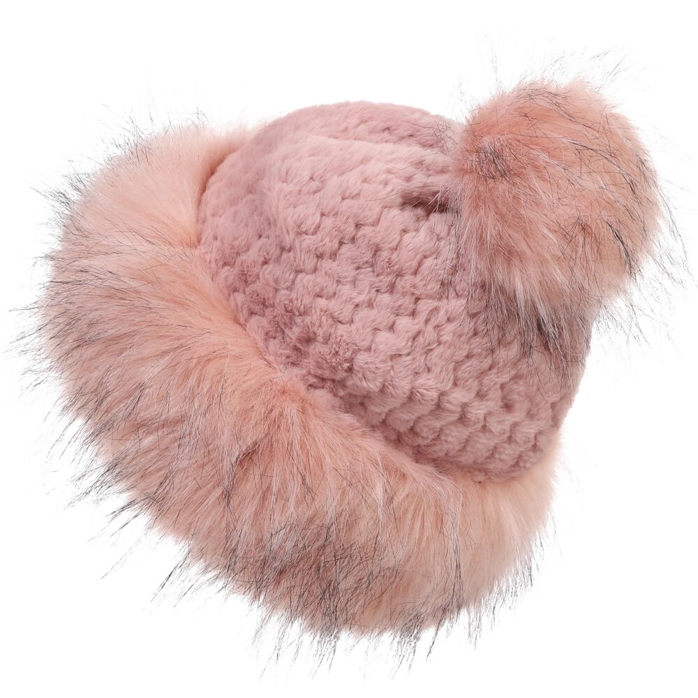 6794 Faux Fur Hats with Pompom for Winter Warm Knit Imitation Beanie Skull